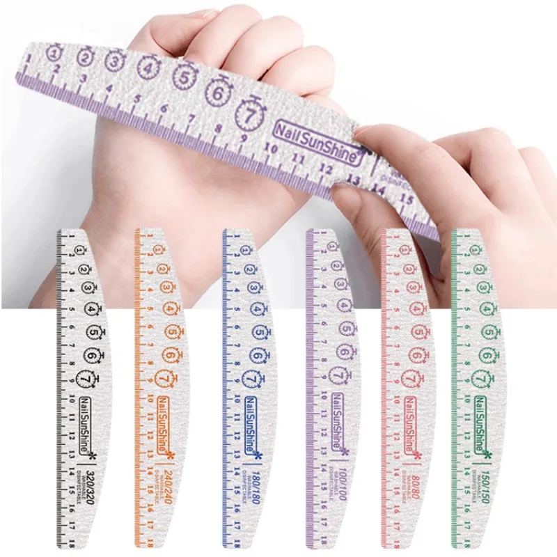 

50Pcs Half Moon Professional Nail File With Scale Ruler Color Sandpaper 80/100/150/180/240/320 Grit Durable Files Tips For Nails