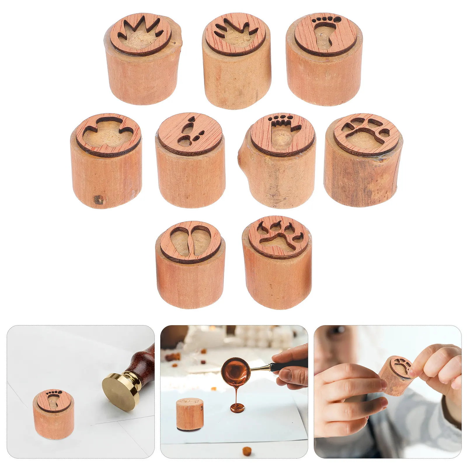 9Pcs 동물 발자국 스탬프 어린이를위한 나무 공예 스탬프 DIY 프로젝트 카..