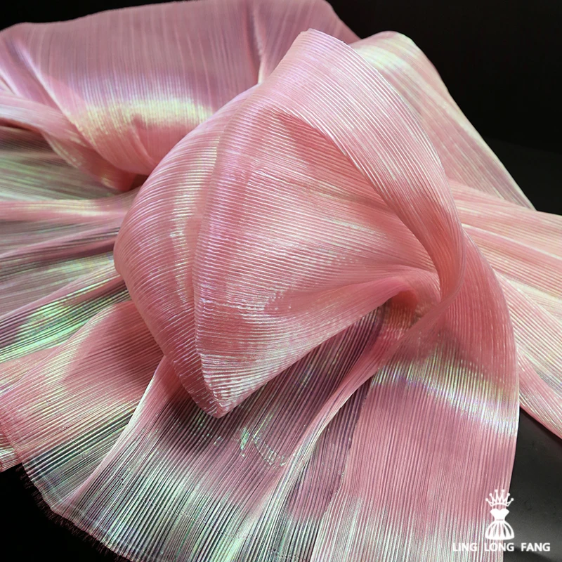 Fantasy Colored Pleated Hotel Background Wall Decoration Fabric Pleated Wide Transparent Silk Flower Wedding Texture Fabric