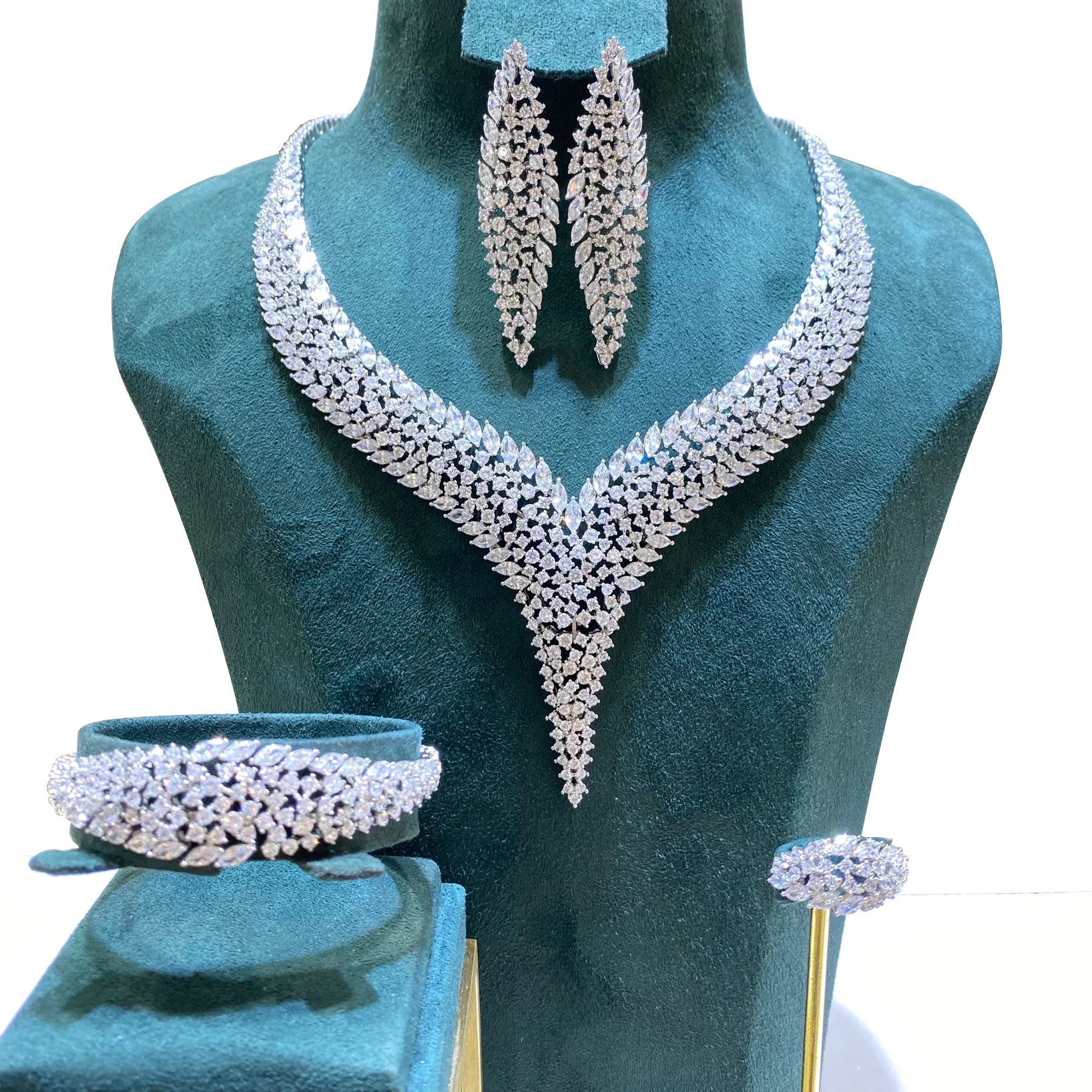 

GODKI Luxury 4PCS Dubai Necklace Earring Sets Cubic Zirconia jewelry Sets for women Wedding Indian Bridal Jewelry Sets