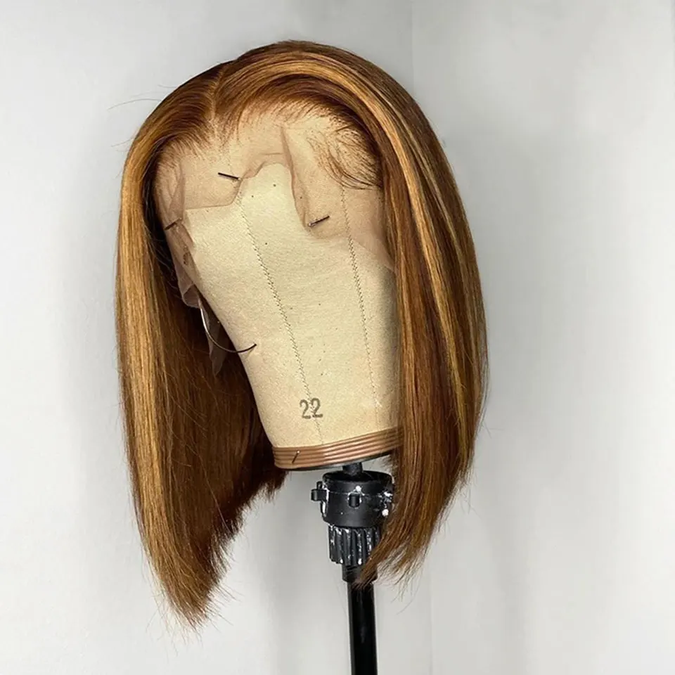 Human Hair Wigs Transparent Lace Wig With Baby Hair Remy 13x4 Lace Wig 16Inch For Women Bob Wigs Pre Plucked Bleached Knots