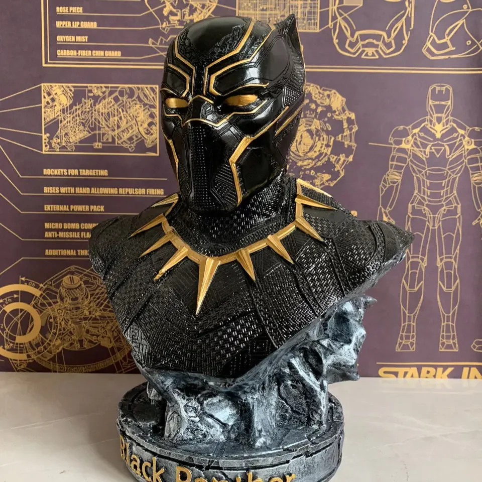 

Avengers 1:1 Iron Man Peripheral Marvel Black Panther Bust Anime Figure Bust Living Room Ornament Large Resin Children Toy Gifts