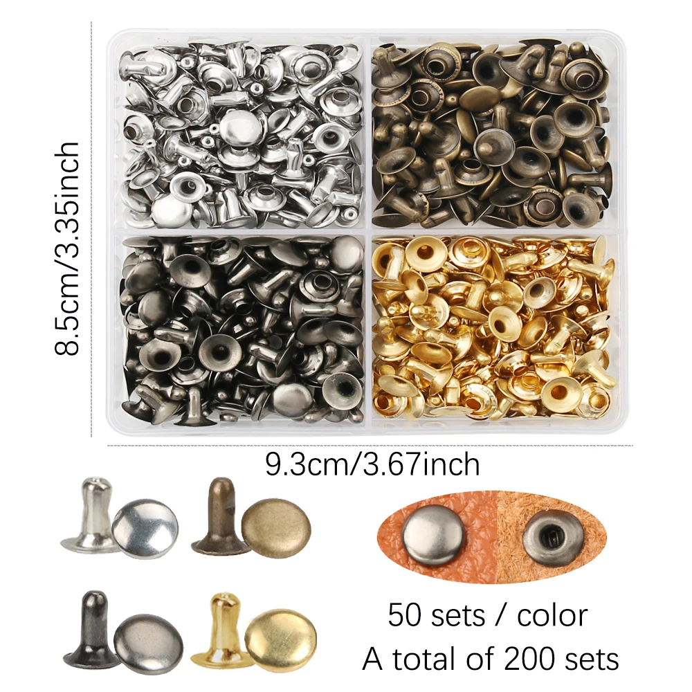 Leather Tools Leather Craft Tool Kit Leather Craft Tools Leather Craft Tool 200sets 4 Colors Metal Cap Rivets Punk Stud Round Nail Spike Tool Diy Leathercraft Shoes Bag Belt Handmade Accessories
