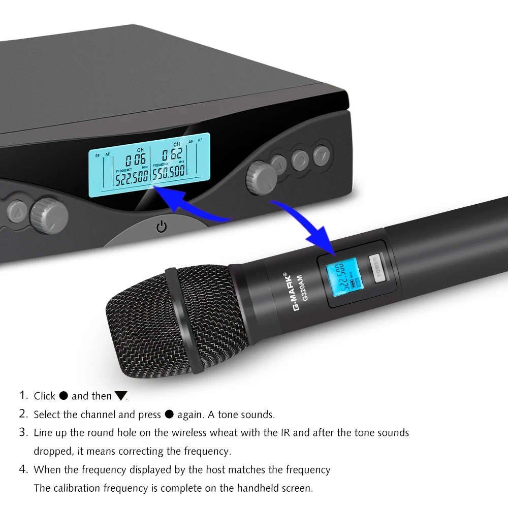 Microphone Wireless G-MARK G320AM Handheld Mic UHF 2 Channels Adjustable Frequency For Karaoke Party Show Church Wedding