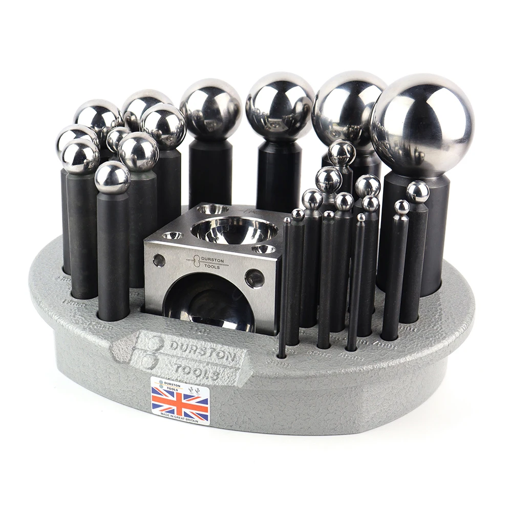 듀스톤 3-50mm 경화강 광택 보석 도밍 도구 24종 다핑 펀치 세트 (70mm 사각 블록 및 보관 트레이 포함)