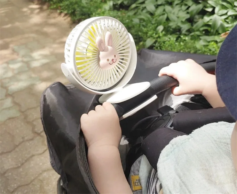 Description Picture 6 of itemBabys Cart Stroller Fan Cute Bear Rabbit Portable Oscillating Stroller Fan Baby Fan For Home 3 Speeds Portable Outdoor Fan Clips