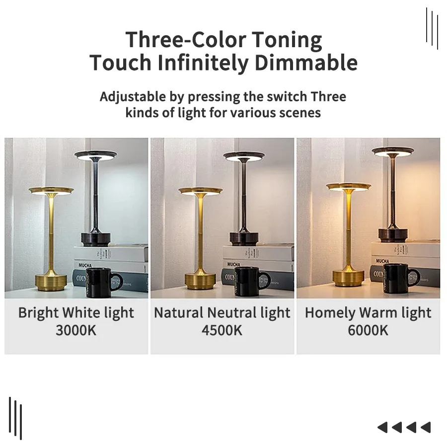 Rechargeable Wireless Table Lamp for Bedroom, Rechargeable, Touch Lamp, Camping Candle, Creative, USB-C, Desk Lamp 2