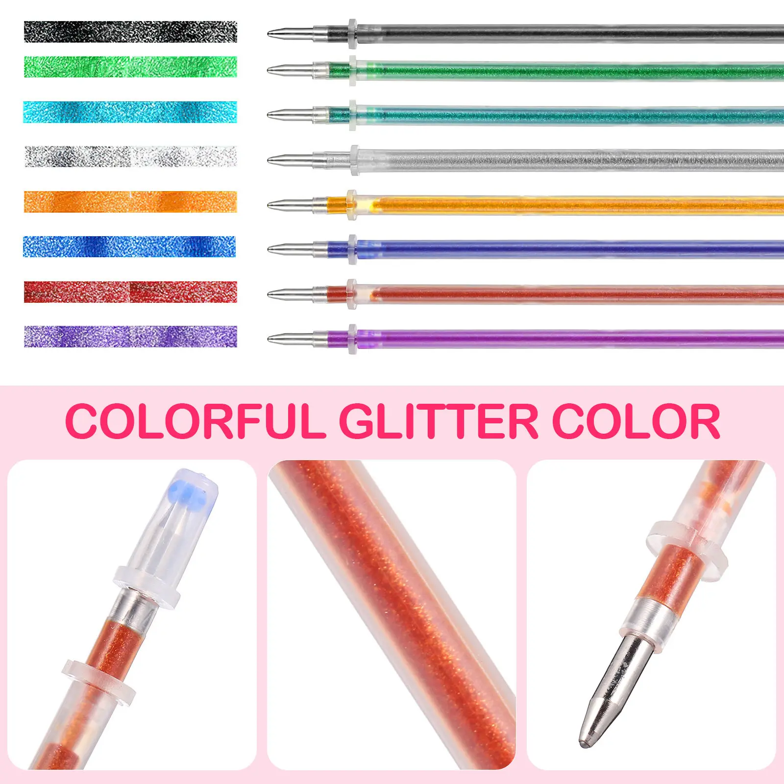 50개 모듬 젤 펜 리필 생생한 색상 부드러운 필기감 일상용 문구류 리필 교체품