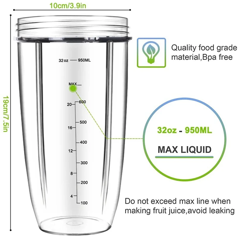  Paquete de 2 vasos de repuesto para licuadora de 24 onzas para  NutriBullet Pro 900 W/600 W, extractor de cuchillas, piezas con 2 tapas  abatibles para llevar : Hogar y Cocina