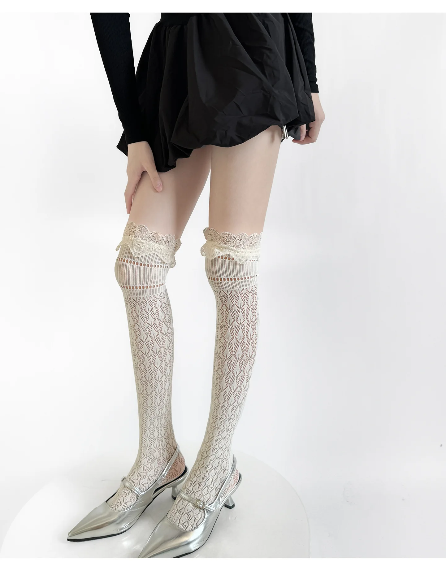 Damenstrümpfe, japanische Retro-Spitze, aushöhlen, atmungsaktiv, einfach, vielseitig, modisch, lange Socken, Lolita JK-Socken für Mädchen – Detail 7