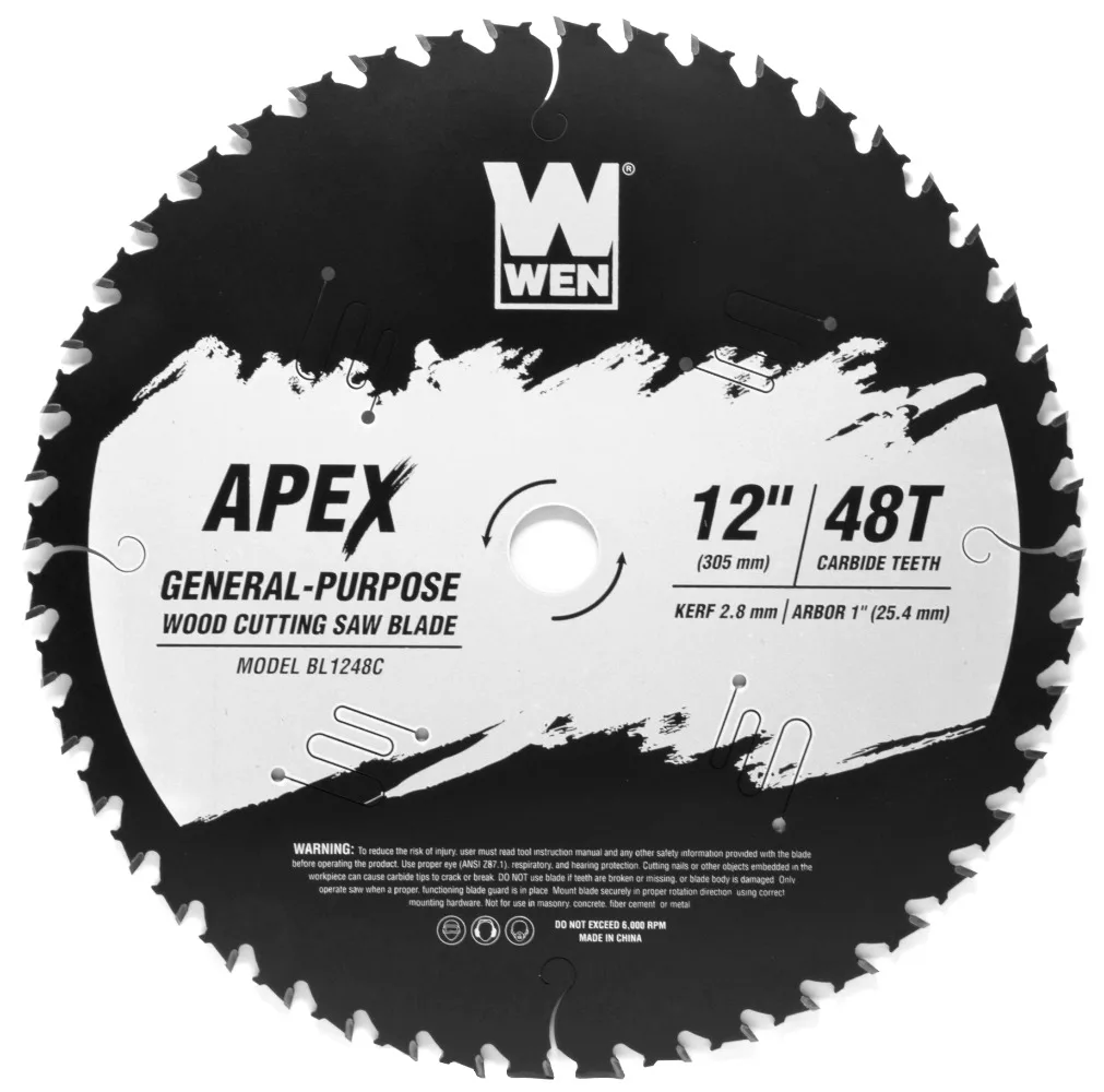 

WEN Products Apex 12-Inch 48-Tooth Carbide-Tipped General-Purpose Industrial-Grade Woodworking Saw Blade with Cool-Cut Coating