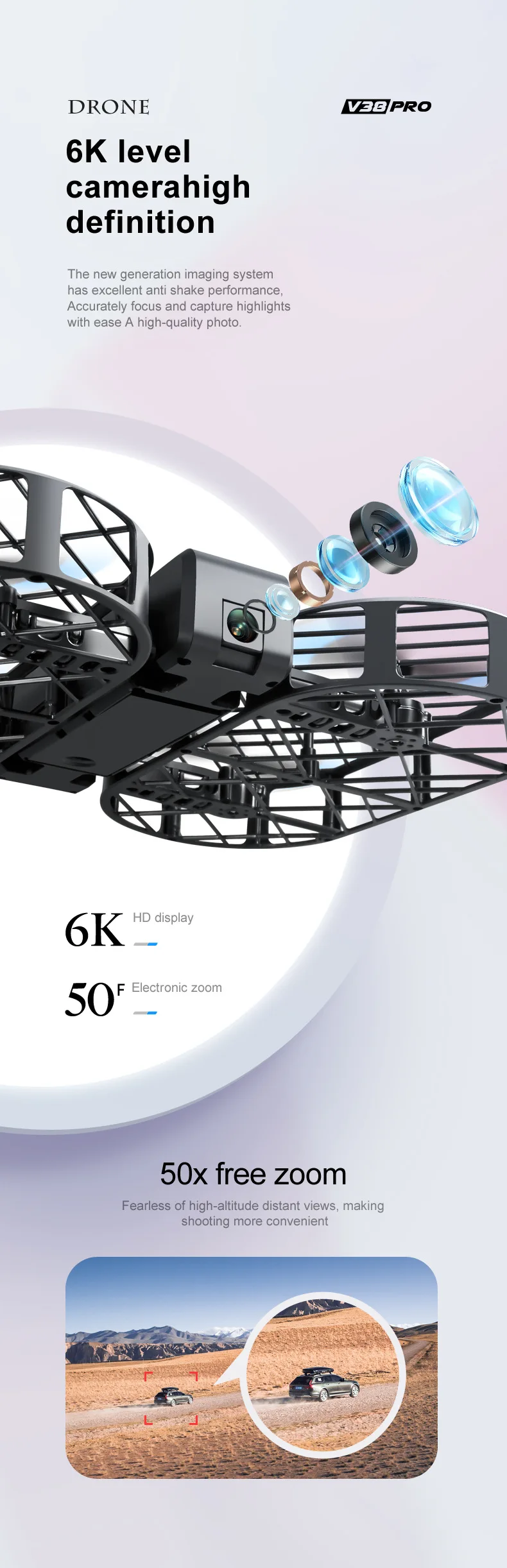 EBOYU V38 RC , 2.4G  FPV 6K HD ī޶,  帧, 3D ø 浹 ,   ̴ RC  峭