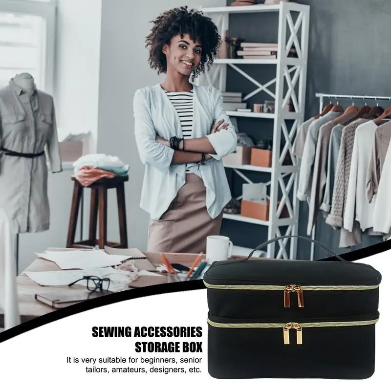Sewing Storage Box Sewing Accessories Sewing Storage Case Sewing Supplies Storage Bag Double-Layer Box Thread Tools Travel Carring Box Case