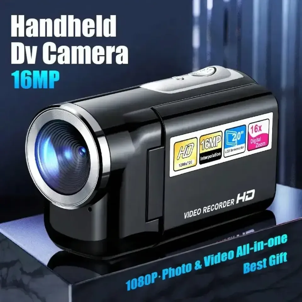Portable 16MP HD Camcorder with LED Flash & 16X Zoom - 2'' Screen Mini DV Camera for Outdoor/Home Recording