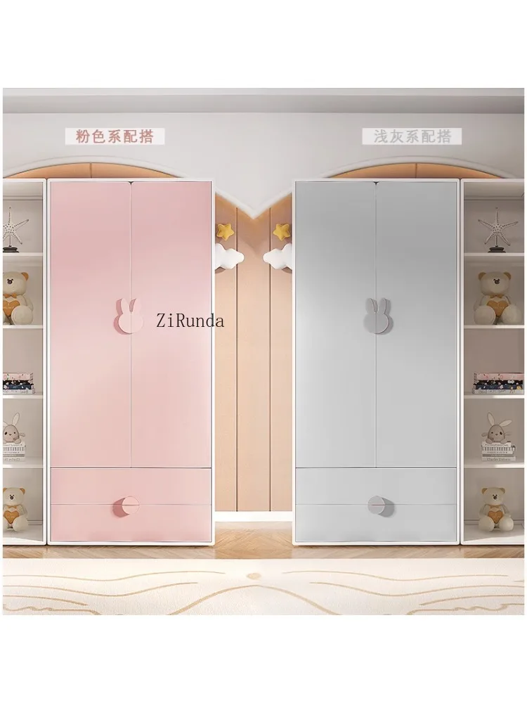 1Children's wardrobe solid wood home bedroom girls storage cabinet desk integrated simple wardrobe