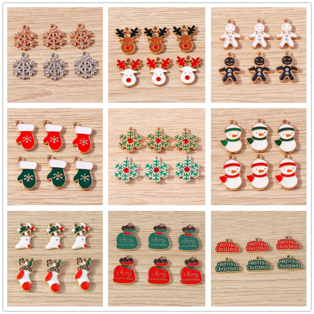 Tusember 20 Stück niedliche Weihnachtsanhänger Schneeflocken-Handschuhe Hirsch Schneemann-Anhänger für Schmuckherstellung Ohrringe Halsketten Accessoires