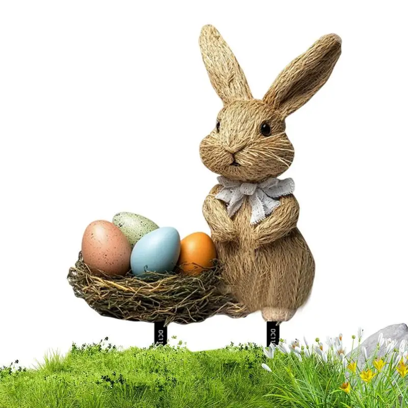 Easters Rabbits Yard Stake Decorative Easter Bunny Garden Sign Gardening Outdoor Decor Stakes Lawn Decorations Stakes For Garden