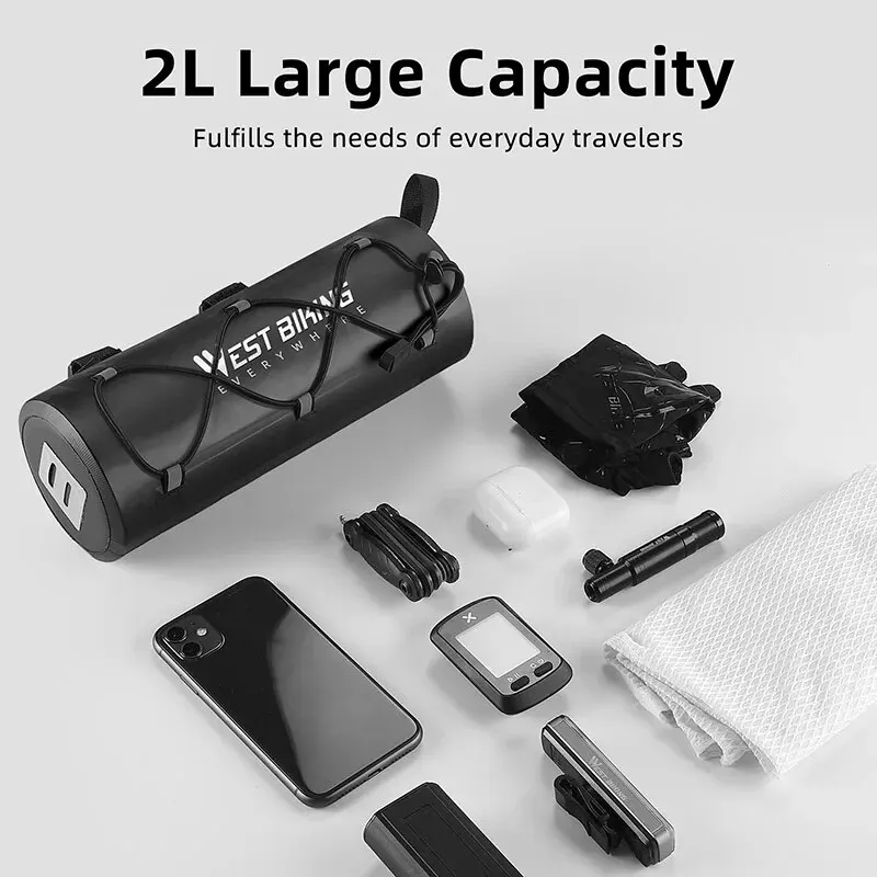 WEST BIKING Bicycle Handlebar Bag 2L Multifunctional Waterproof Bike Front Bag Cycling Handbag Shoulder Bag Bike Accessories