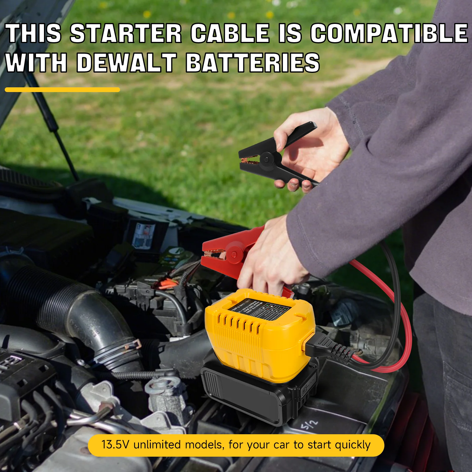 10AWG Jumper Cables with Adapter for Dewalt 20V Battery Portable Jumper Starter