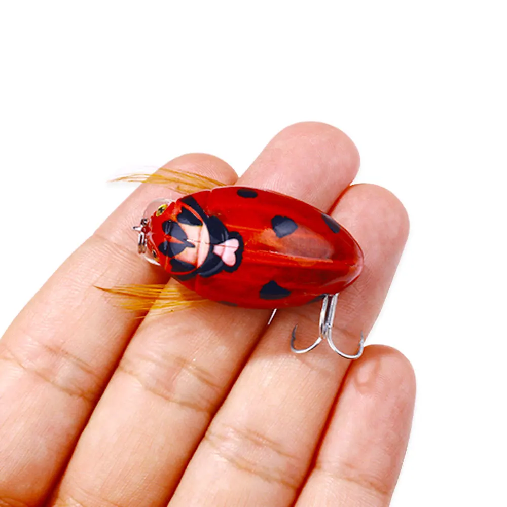 4g 3.9cm Topwater Ladybug Bait Floating Bionic Beetle Insect Wobblers  Wobbler Fishing Lure Crankbait with Feather for Bass Carp