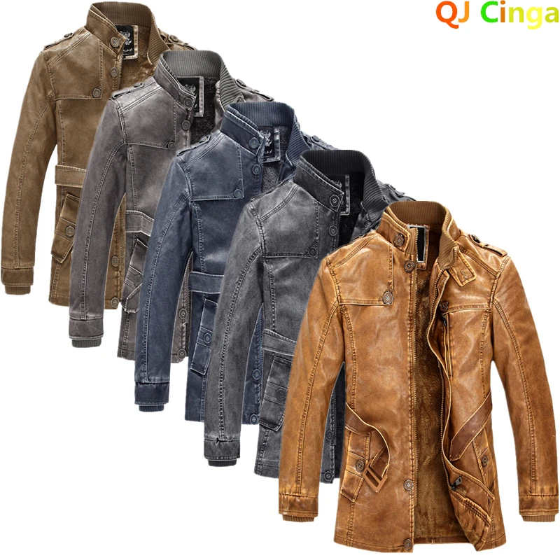 Winter New PU Jacket Men&rsquo;s Street Windbreaker Coat Men Leather Clothing Thick Jacket Fleece Man Casual Overcoat M-4XL leather jackets