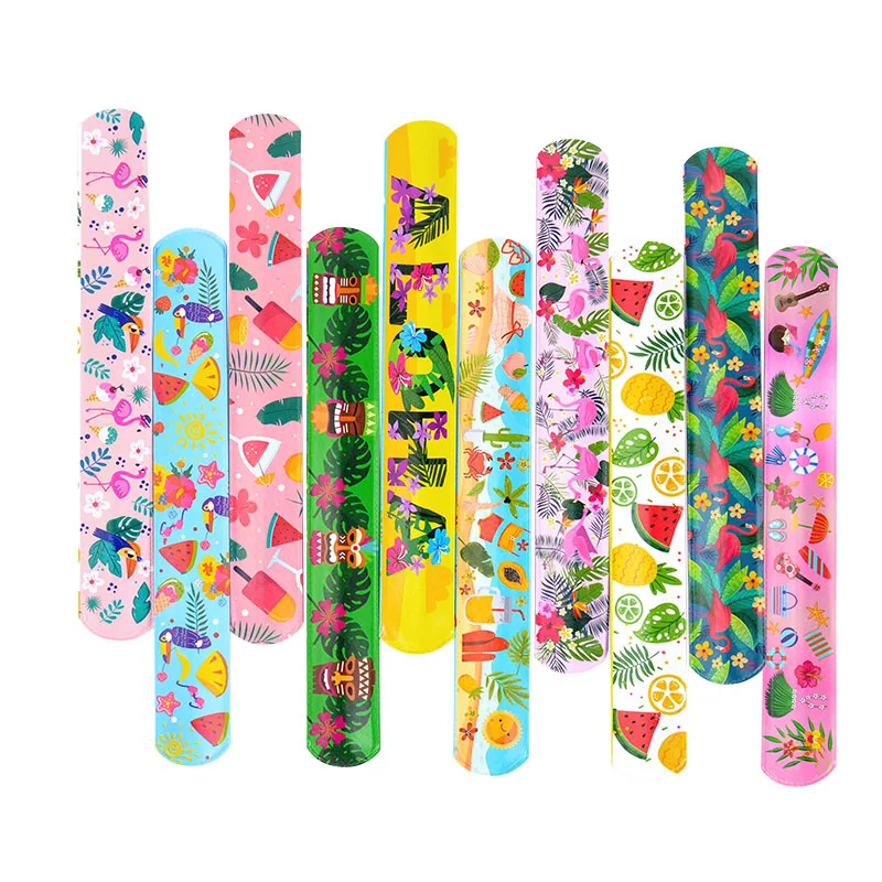 10/12 Stück Hawaiian Party Aloha Slap Armbänder Tropischer Flamingo Partypreis Goodie Bag Filler Luau Sommer Strand Geburtstagsdekoration – Detail 7