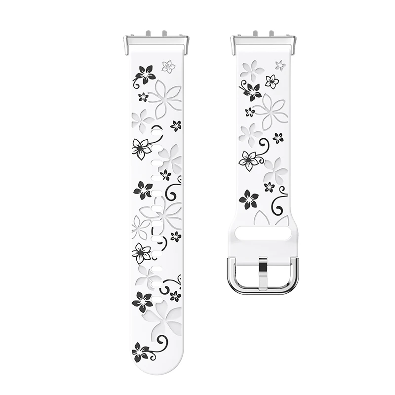 Floral Engraved Watch Band with Silver Rose Gold Metal Connector - Women's Replacement Wristband