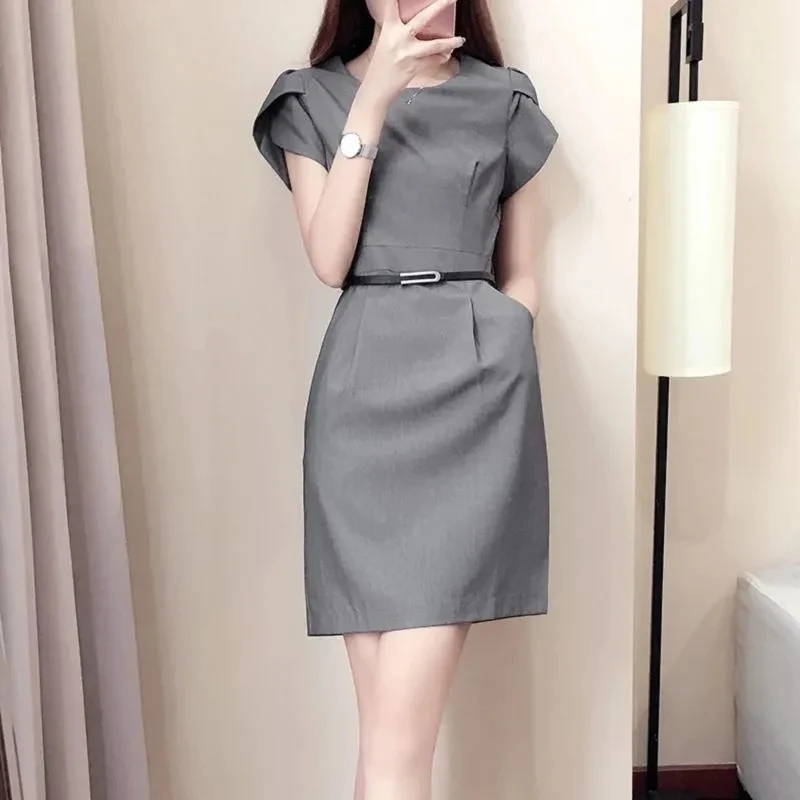 

Summer New Dress Womens 2024 Elegant Fashion Slim All-match Dresses Womens Large Size Short-sleeve Casual O Neck A-line Skirt