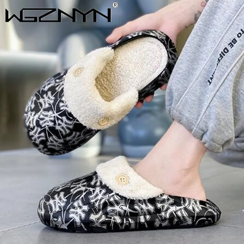 

NEW Winter Men Plush Fur Clogs Slippers For Women Soft Furry Home Slippers Indoor Outdoor Waterproof Garden Shoes Unisex Slipper