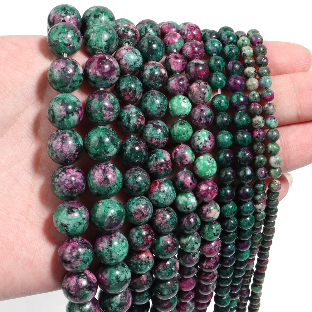 חרוזי אבן אפידוט טבעיים אדומים ירוקים קלינוזואיזיט עגולים חופשיים ליצירת תכשיטים עצמאיים למציאת תכשיטים ברקע 4/6/8/10/12 מילימטר