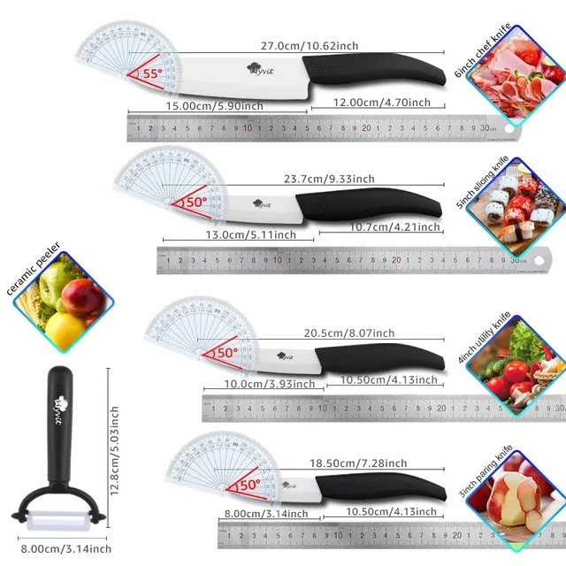 Ceramic Knife 3 4 5 6 inch Kitchen Knives with Peeler Serrated Bread Set Zirconia Black Blade Fruit Chef Knife Vege Cook Tool 2