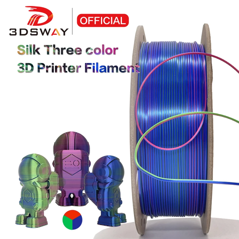 3DSWAY 3D Printer Filament PLA Consumables 1kg 250g 1.75mm Silk Tri-color  Multi-color PLA Rainbow Gradient Material silk