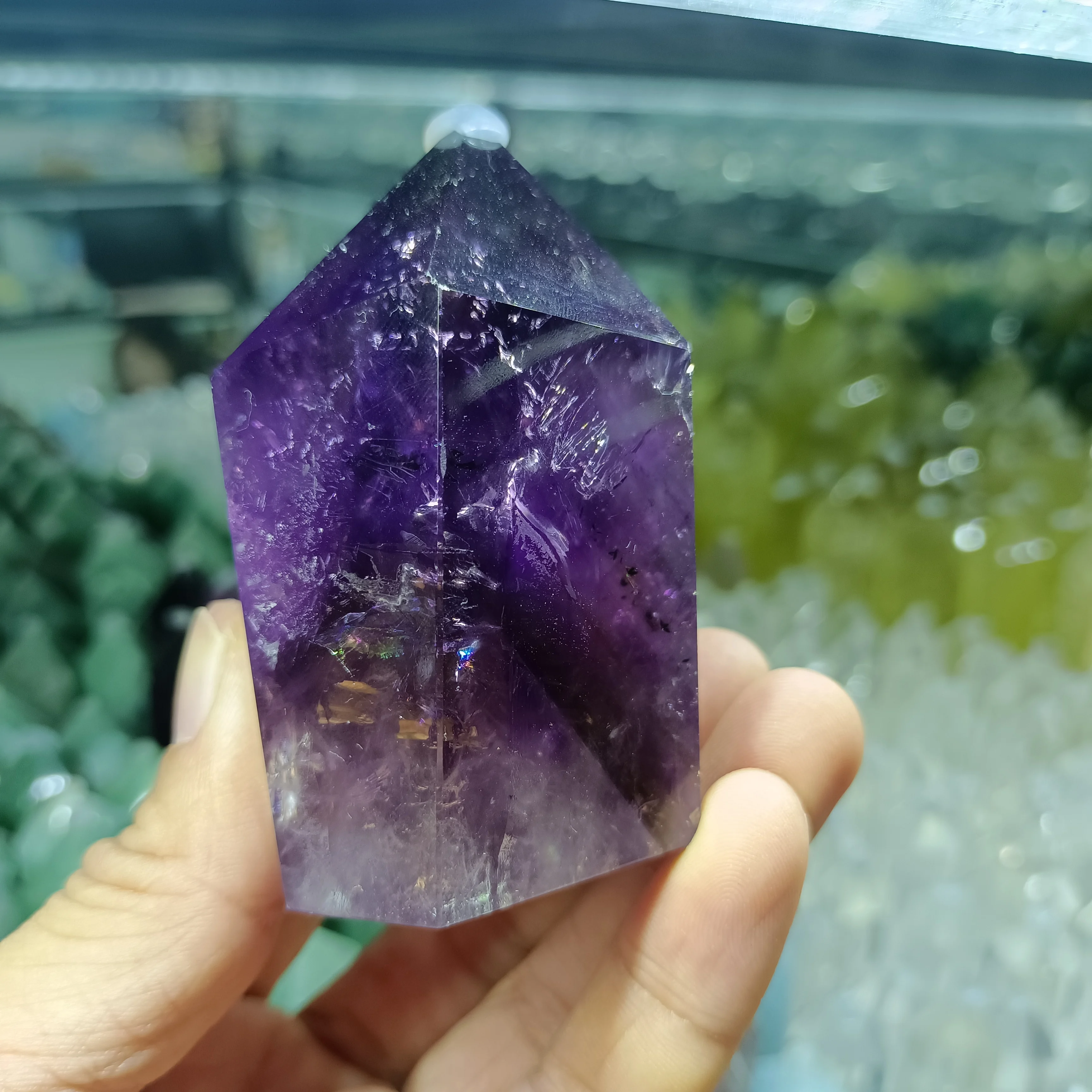 Natural Brazil Amethyst Obelisk Energy Column,Purple Quartz Crystal Wand,Mineral Reiki Healing Wealth Stone,Degaussing Decor 6