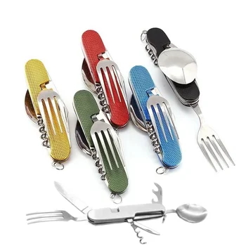 Foldable Camping Utensil Set - Multi-Functional Knife, Fork, Spoon Combo for Outdoor Activities and Sports Camping Picnic Travel