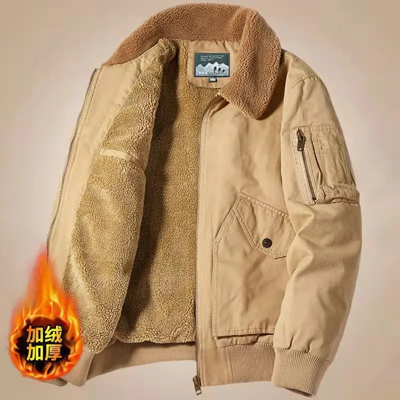 Cotton jacket, cotton men's winter coat, plush and thickened lamb cashmere, pure cotton, work clothes, casual large size