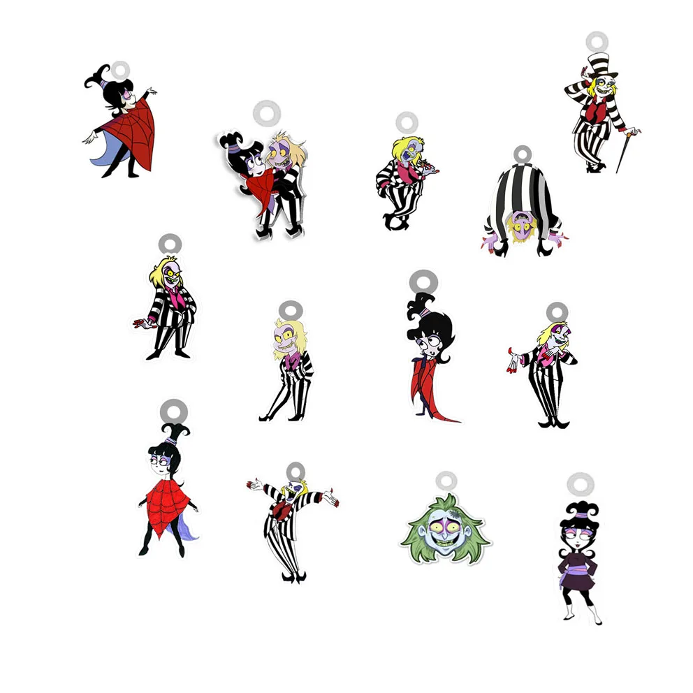 

10PCS Beetlejuice Acrylic Anime Pendants Epoxy Resin Kawaii Makings Charms For Earrings Bracelets Jewelry Animation Peripheral