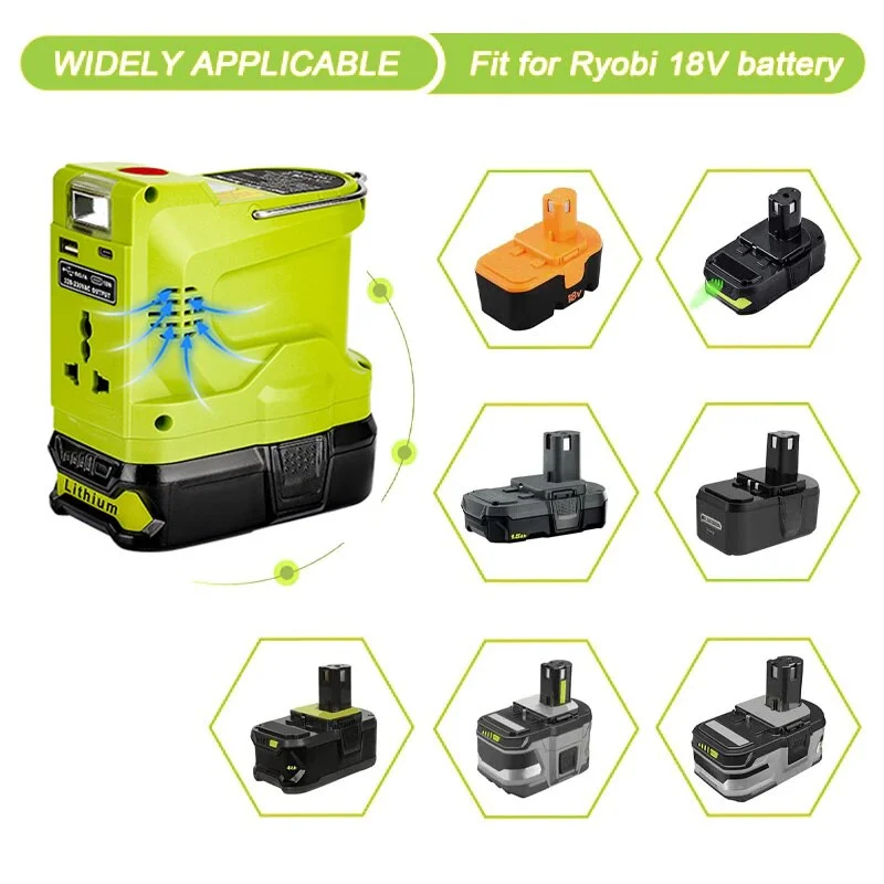 Inversores de Energia Portáteis com Saída Usb e tipo c Gerador de Inversor Alimentado para Ryobi Bateria 18v 200 w 120120v ac - Image 4