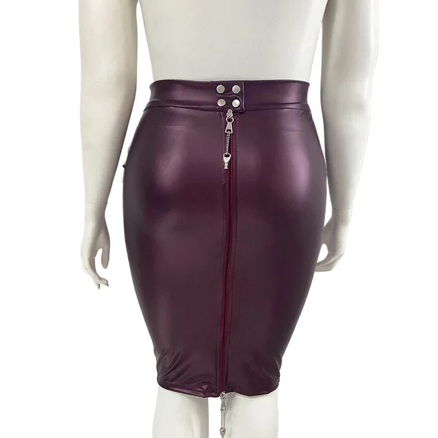 Plus Size Lockable Bodycon Knee-Length Skirts for Club Party Women Matte Faux Leather Hobble Skirt Ladies PU Slim Pencil Skirts