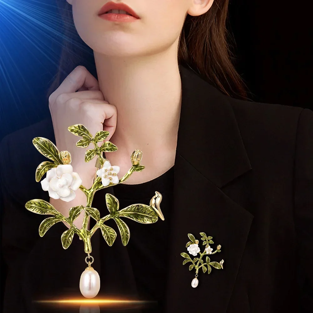 

Fashion Zircon Metallic Gardenia Brooch Women's Luxurious Design Pearl Pin suit coat Jewelry Accessories Jewelry Gifts wholesale
