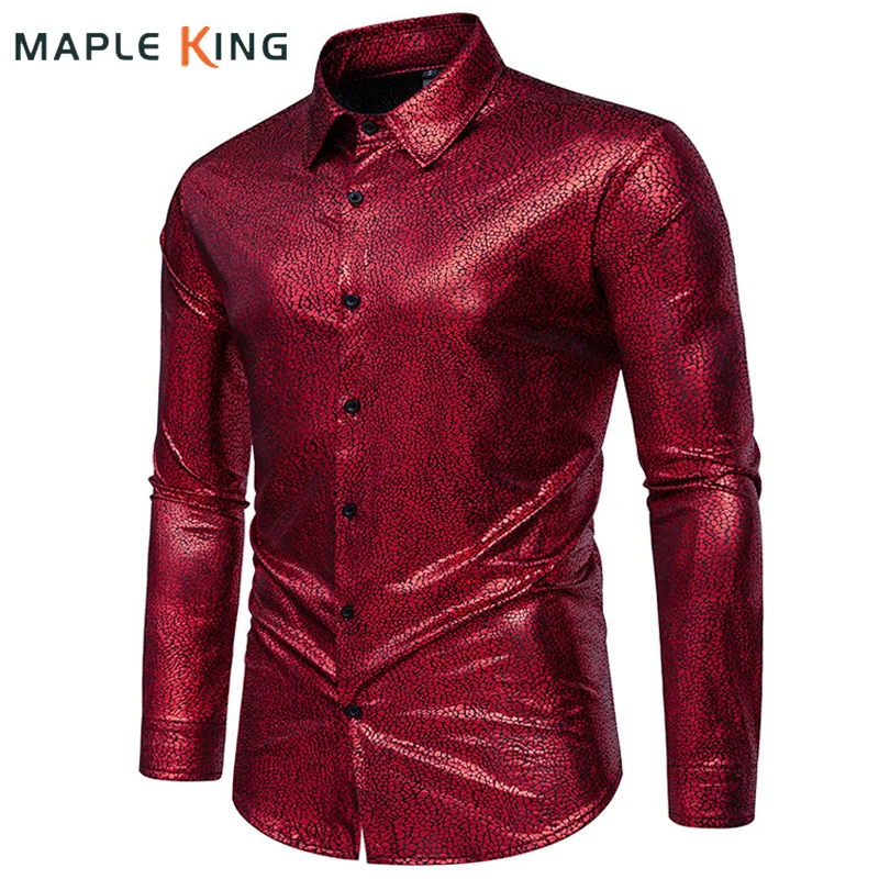 

Gold Bronzing Printed Long Sleeve Top Men Shirt Chemise Luxe 2024 Steampunk Mens Nightclub Stage Party Dress Shirts Streetwear