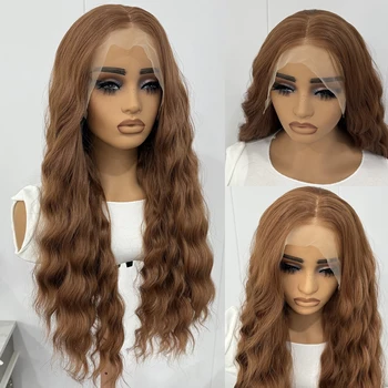 Brown Lace Front Wig 13x4 Long Body Wave Synthetic Wigs for Women Glueless Natural Hairline Daily Use Cosplay Party Wigs 30Color