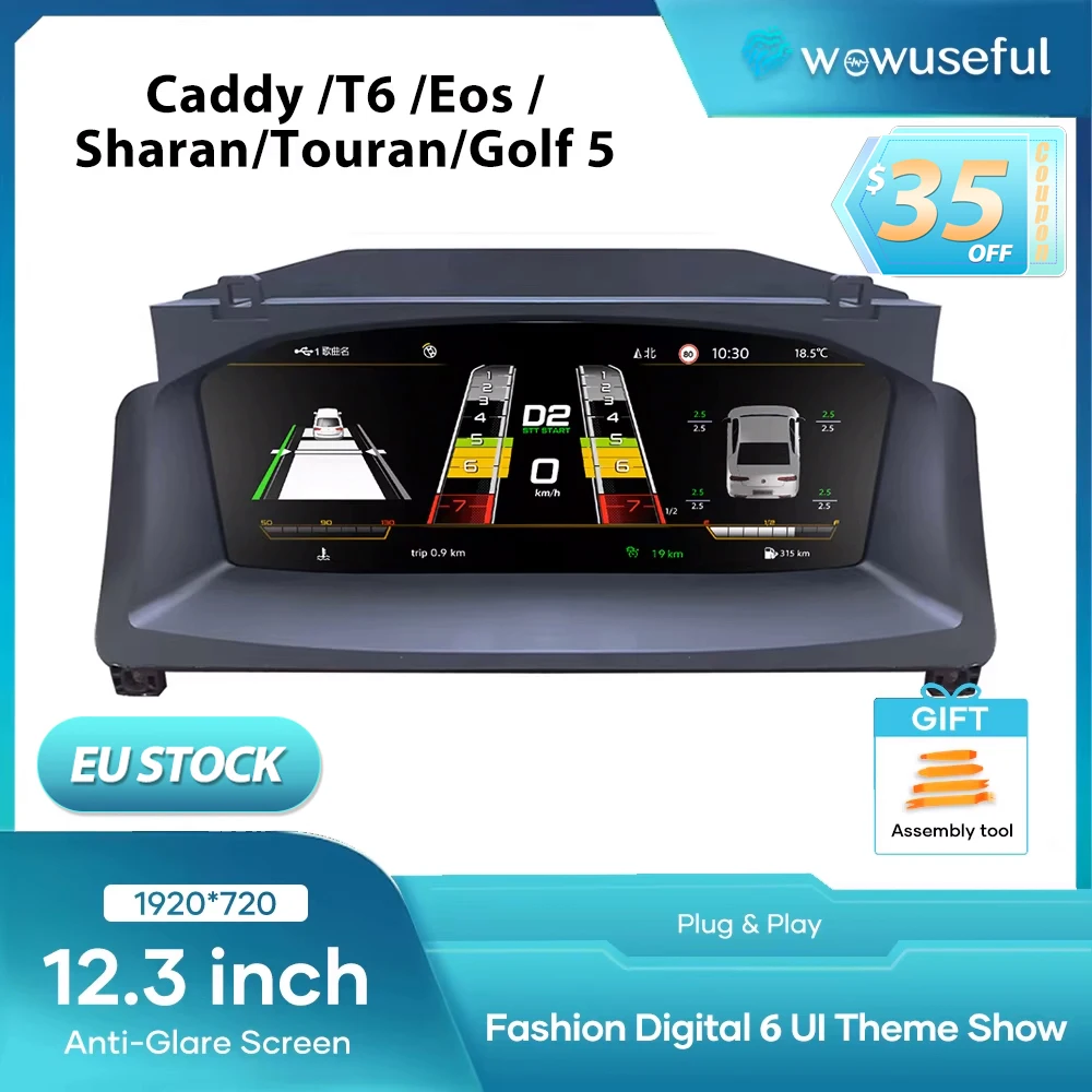 Tablero Digital Lcd Prelingcar para VW Golf5 MK4 5 Scirocco Caddy Touran T6 EOS Sharan Cluster instrumento Virtual Paneel Cockpit 1