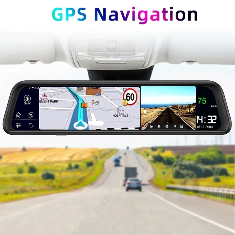 Bluavido 스마트 안드로이드 8.1 자동차 미러 DVR, GPS 네비게이션, HD 1080P 비디오 레코더 카메라, ADAS 32G ROM, 오리지널 브래킷 추가, 4G RAM
