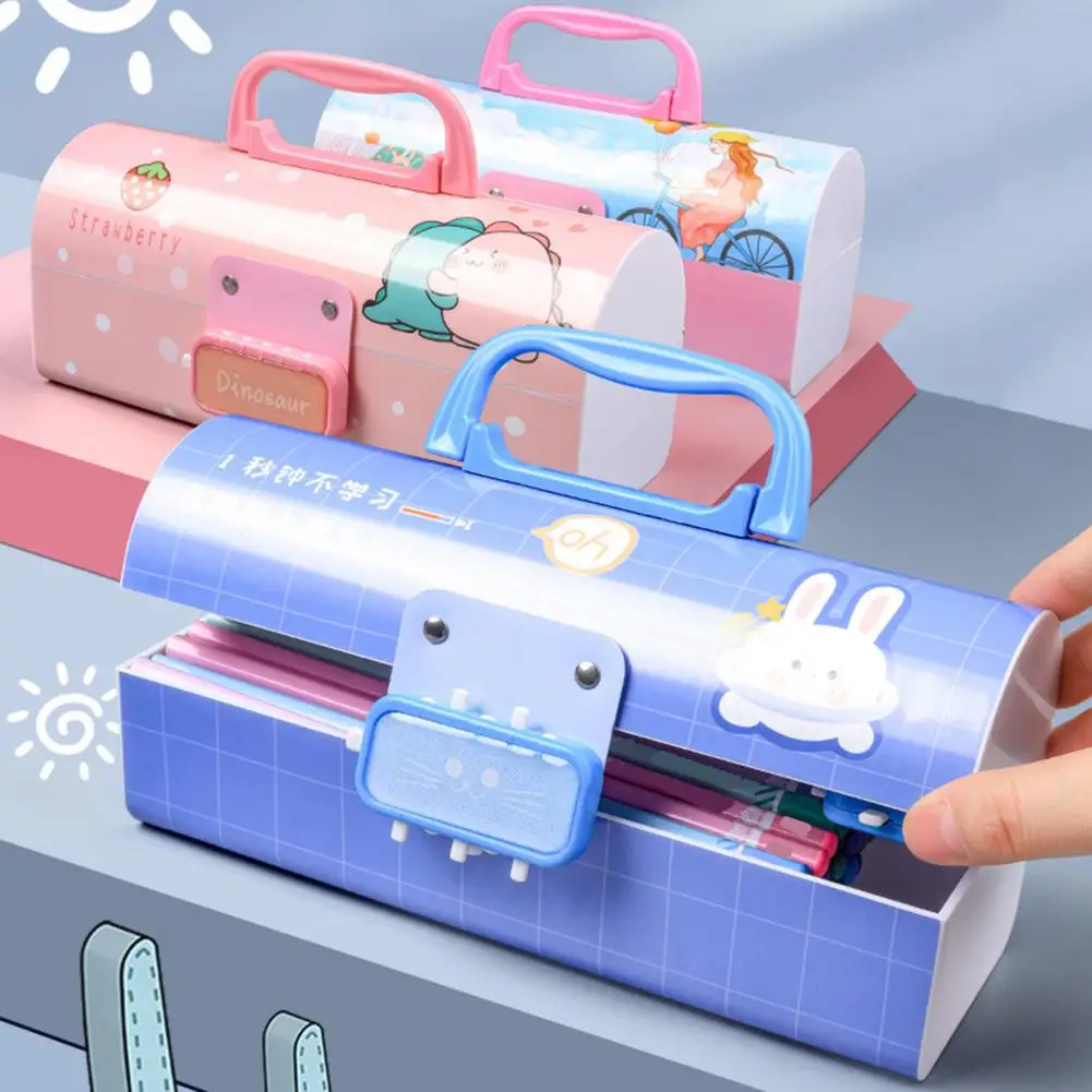 Pencil Box Large Capacity Adorable Appearance With Password Lock Waterproof Item Storage Plastic Cartoon Stationery Box Pencil