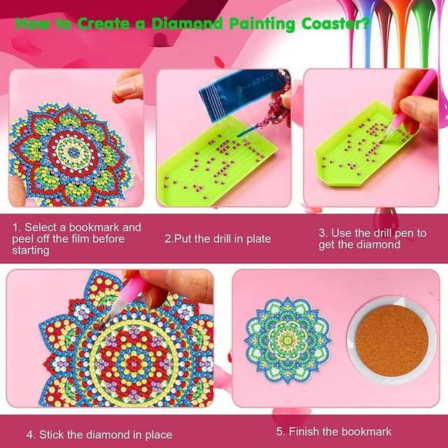 Diamond Painting Coasters Kit, 8 Pcs Mandala Diamond Painting Coasters with Holder, DIY Diamond Art Coasters for Beginners, Kids