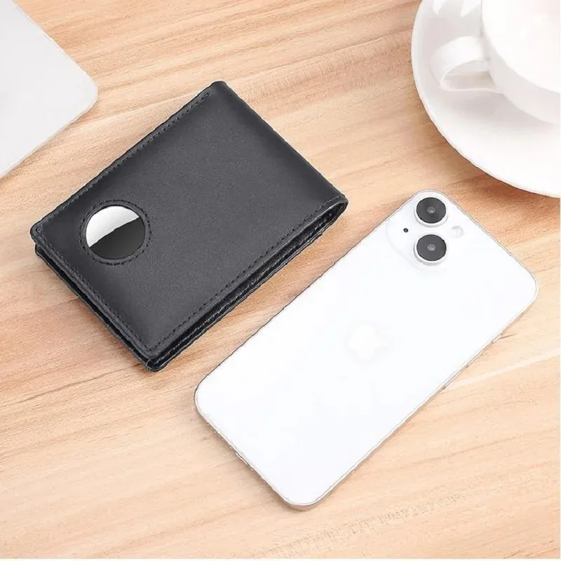 Genuine Leather RFID Slim Bifold Wallet with Airtag Holder