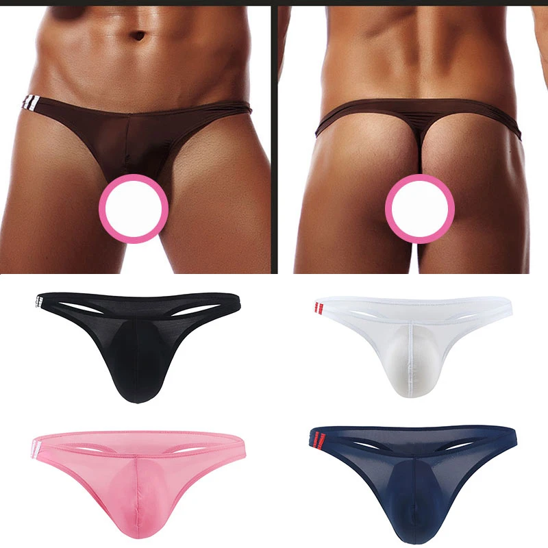 

Underwear Underpants T-back Briefs Thong Solid Color Bikini Bulge Pouch Low Waist Sexy Men Knickers Underpants Ice Silk Thin