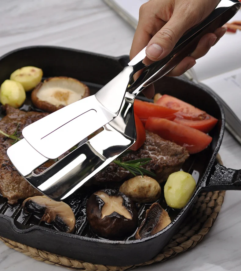 Kitchen Gadgets Stainless Steel Steak Clip Food Bread Barbecue Pizza Clip Outdoor Picnic BBQ Tongs Hand Cake Shovels for Grill