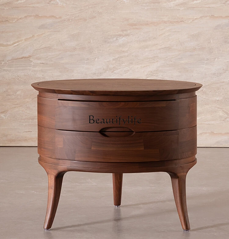 

North American Black Walnut Solid Wood Bedside Table Bedroom Storage round Designer Small Cabinet