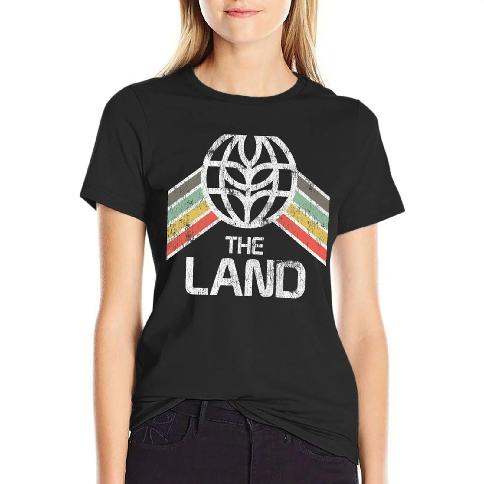 

The Land Logo Distressed in Vintage Retro Style T-Shirt summer blouses woman 2024 Women clothes Women tops